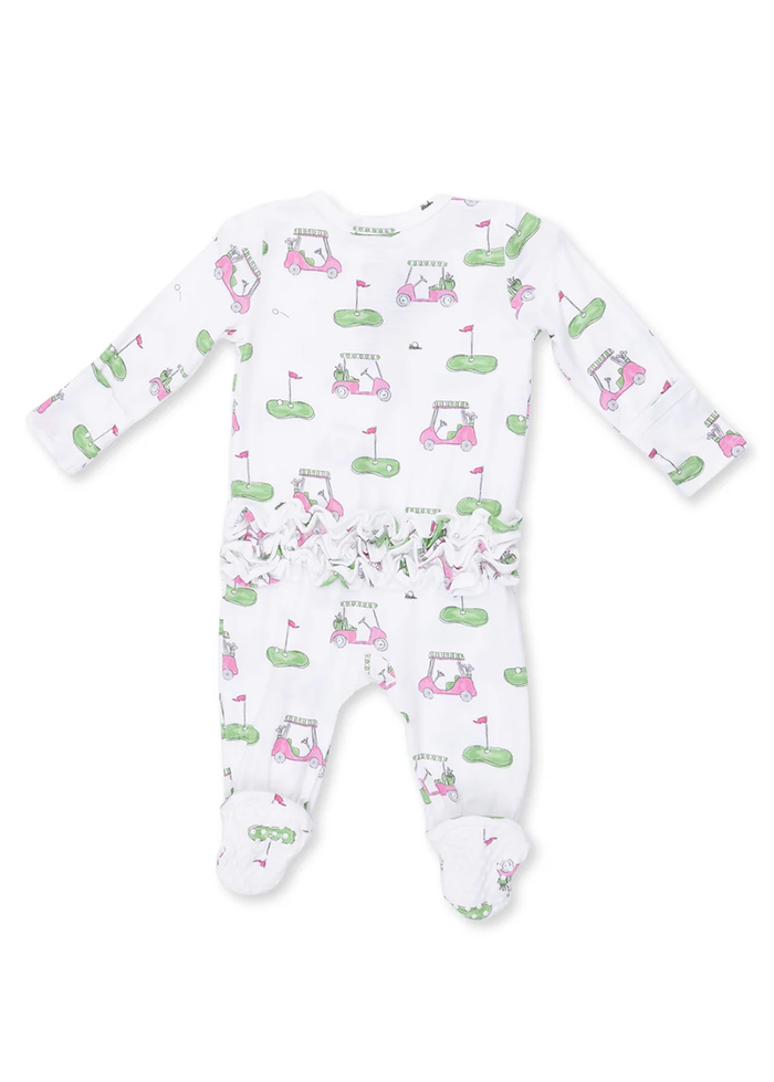 2-Way Zipper Ruffle Footie - Golf Carts Pink