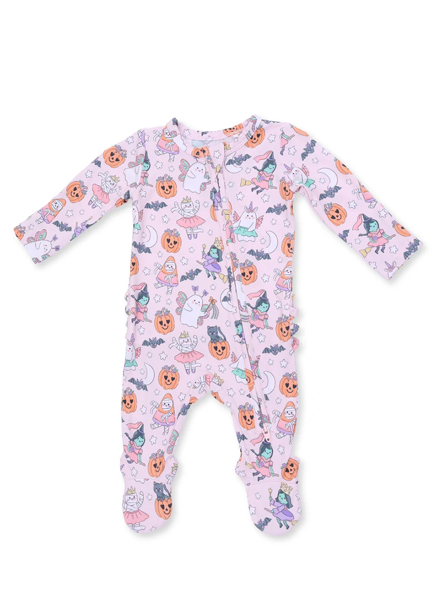 2-Way Zipper Ruffle Footie - Halloween Monster Dress Up Pink