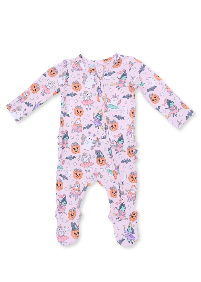 2-Way Zipper Ruffle Footie - Halloween Monster Dress Up Pink