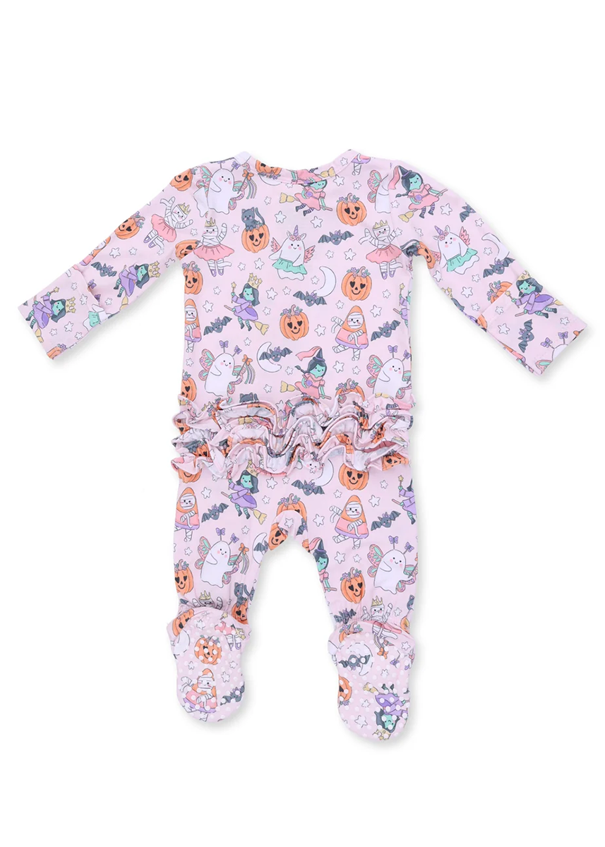 2-Way Zipper Ruffle Footie - Halloween Monster Dress Up Pink