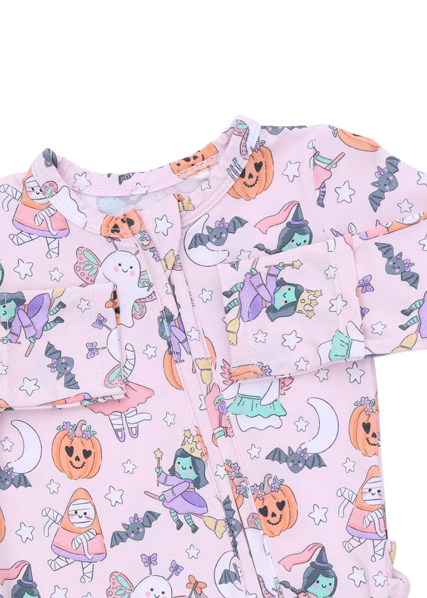 2-Way Zipper Ruffle Footie - Halloween Monster Dress Up Pink