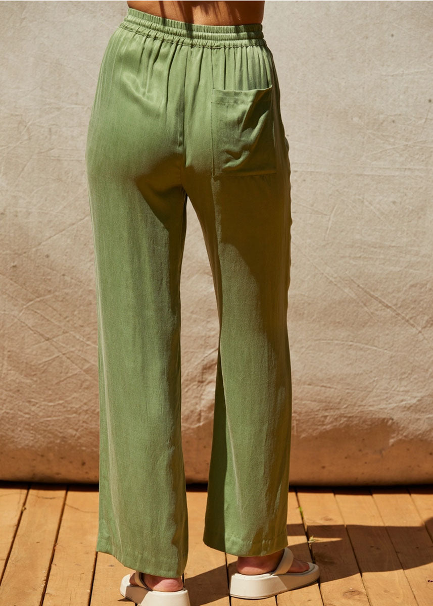 Amelia Pull On Cupro Pants - Matcha
