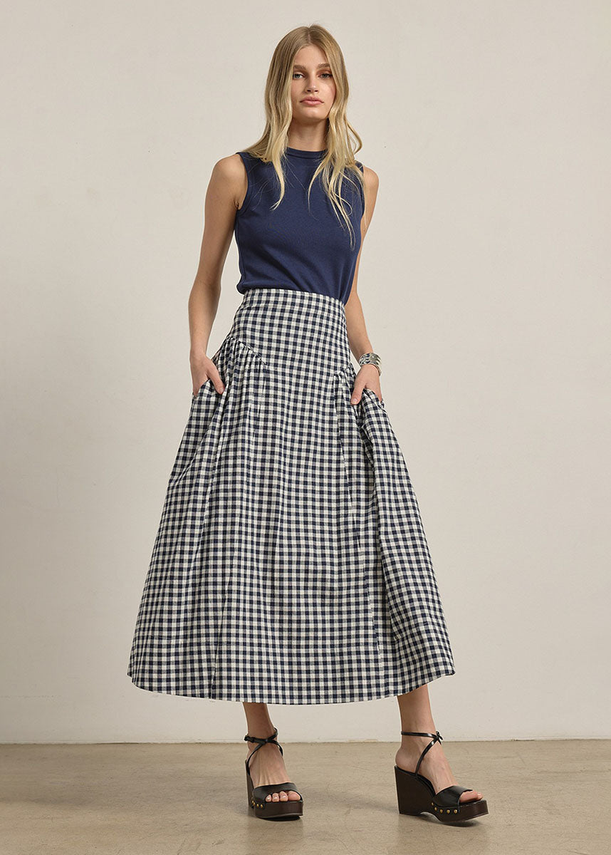 Mia Gingham Check Midi Skirt