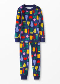 Kids Long John Pajama Set - Veggies
