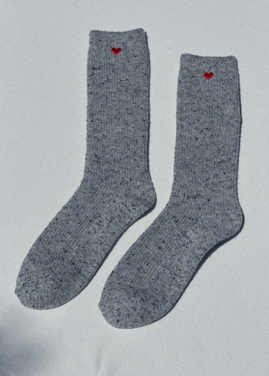 Heart Embroidered Snow Socks - Cookies & Cream
