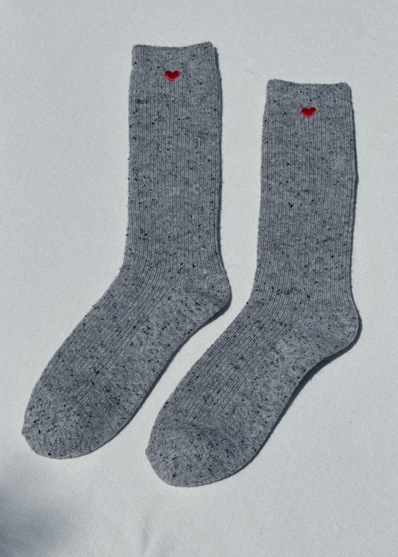 Heart Embroidered Snow Socks - Cookies & Cream