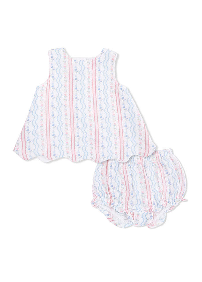 Scallop Back Top & Bloomer Set - Tulip Stripe