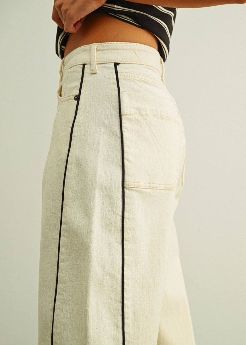 Berlin Piped Barrel Pant - Ecru & Black