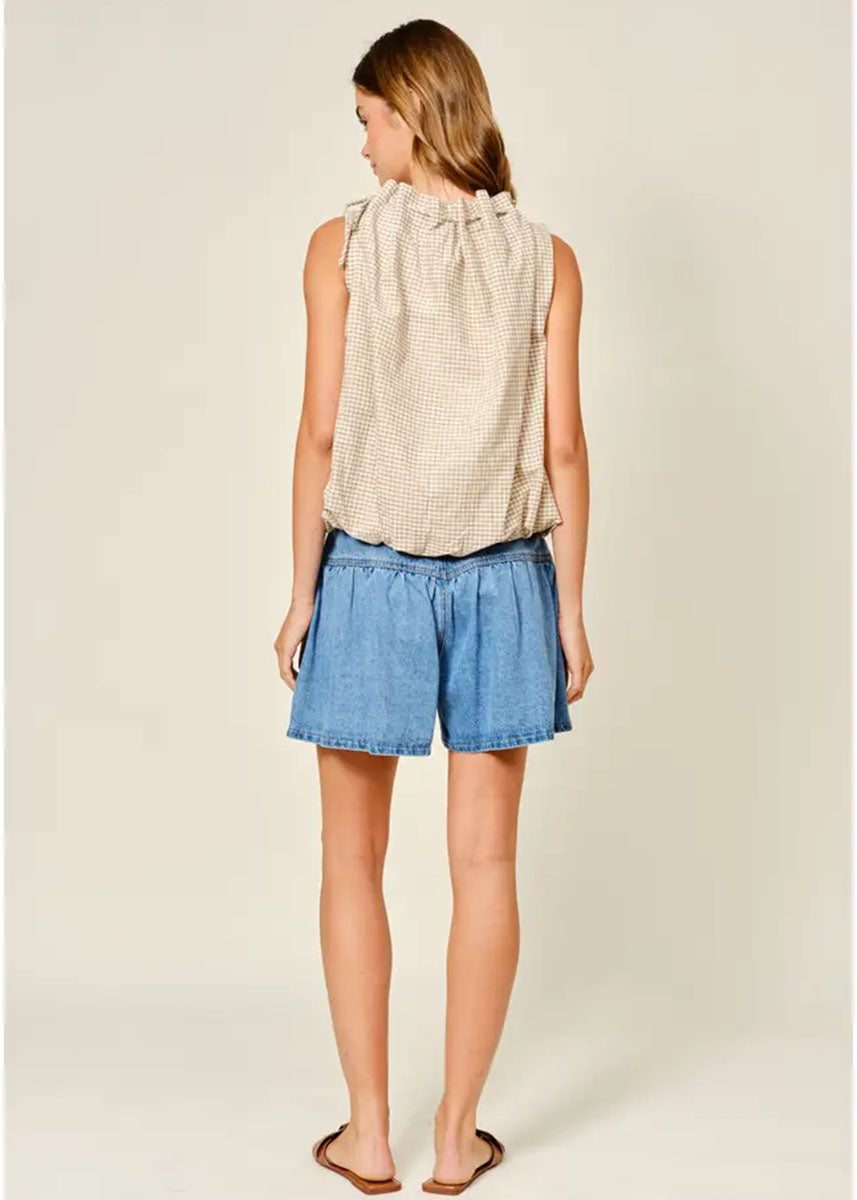 Evangeline Checkered Bubble Top - Brown