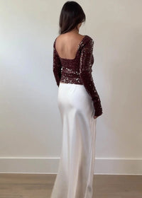 Sangria Boat Neck Sequin Top - Wine