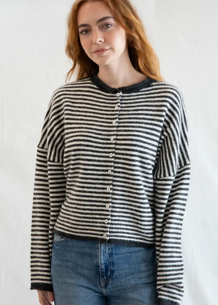 Piper Mini Striped Cardigan - Charcoal