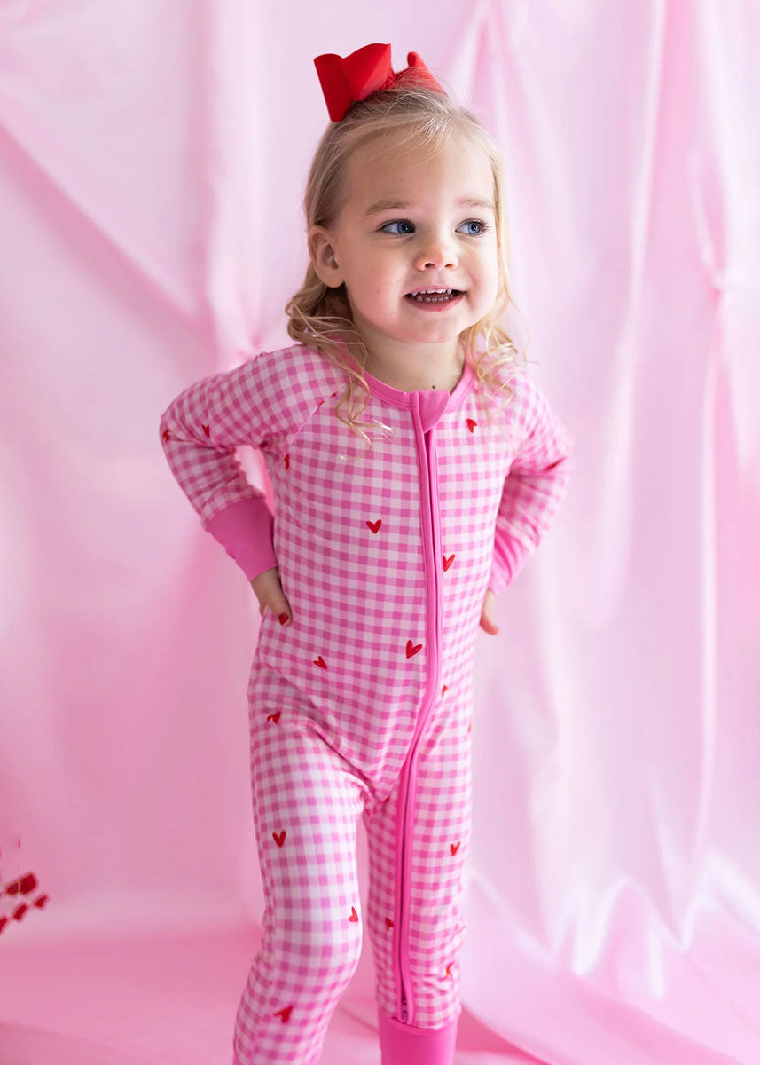 Be Mine Gingham Zipper Romper