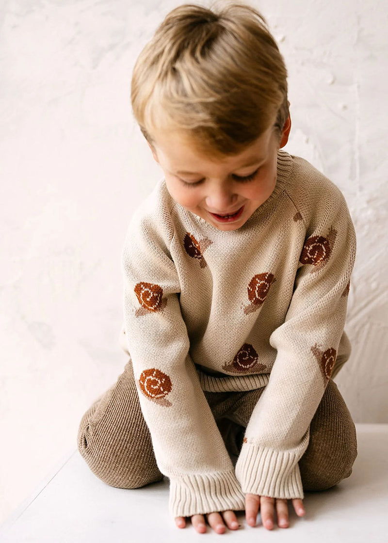 Snail Organic Cotton Magnetic-Button Sweater - Oatmeal