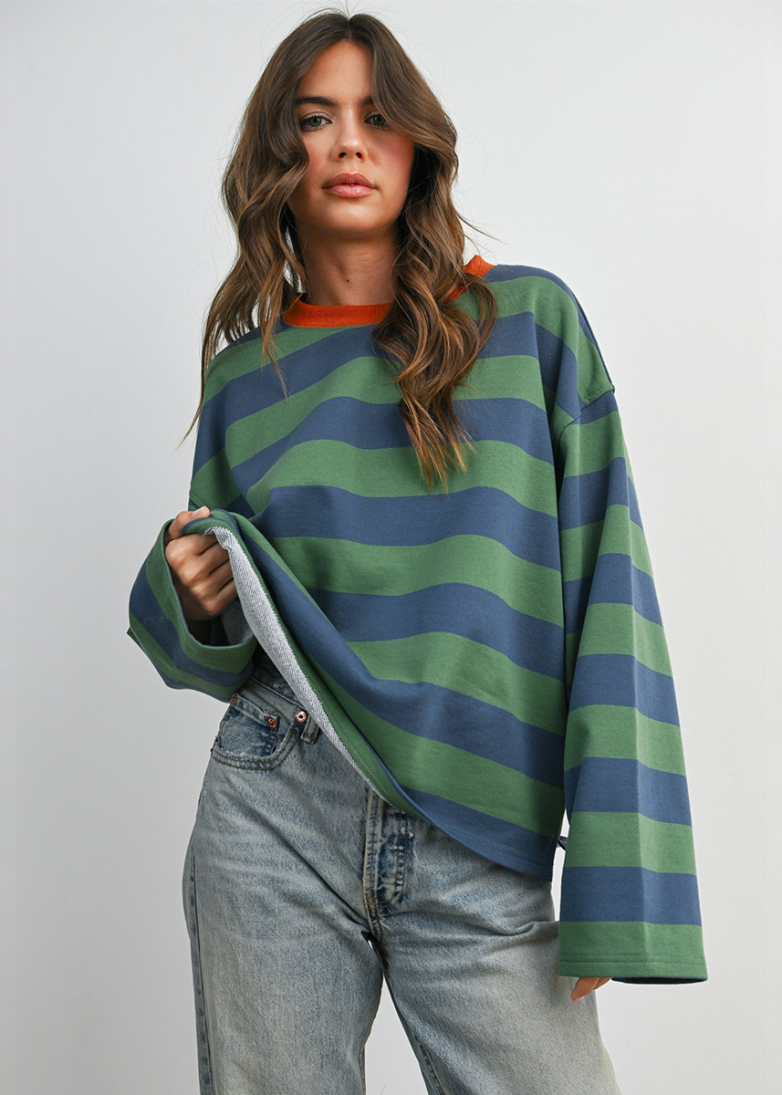 Arlo Striped Contrast Top - Blue & Green