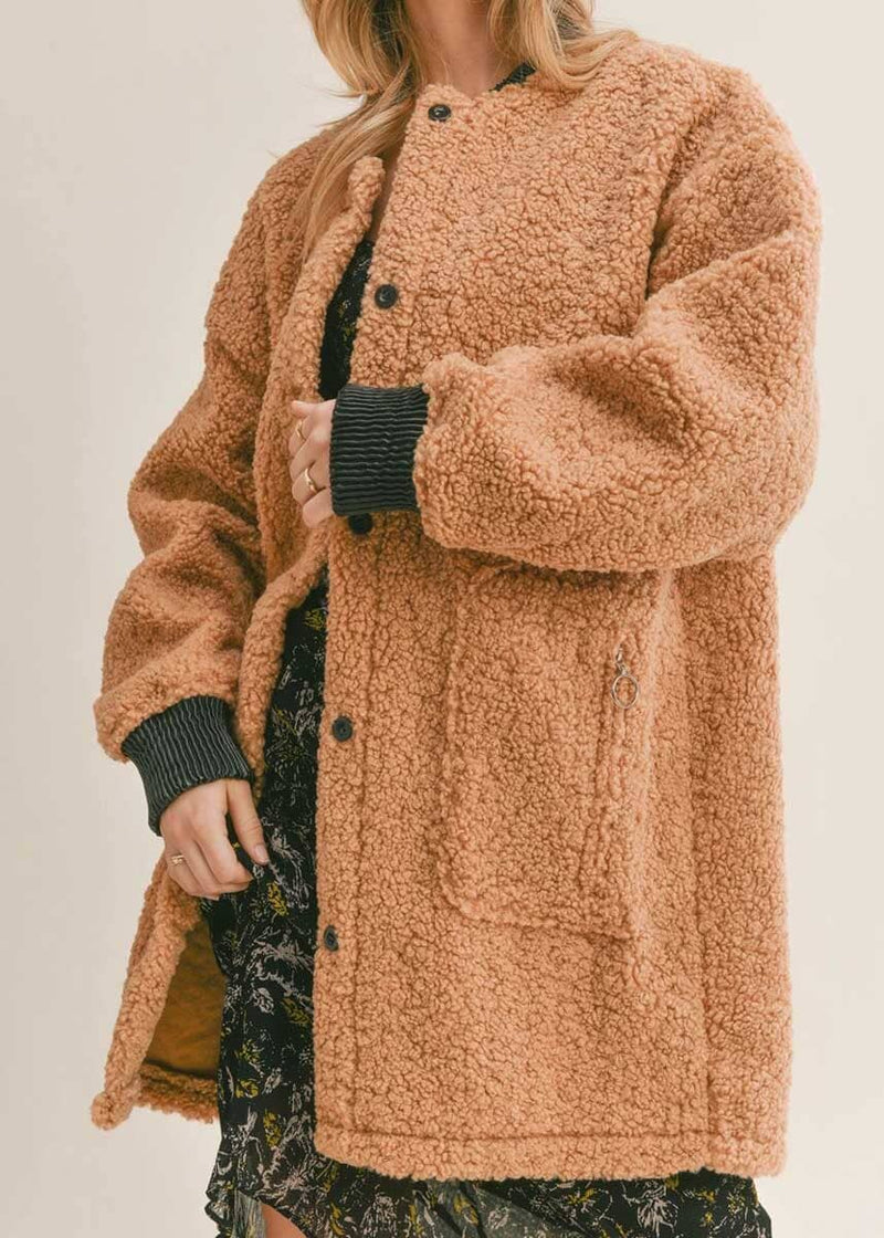 Not From Around Sherpa Coat - Taupe