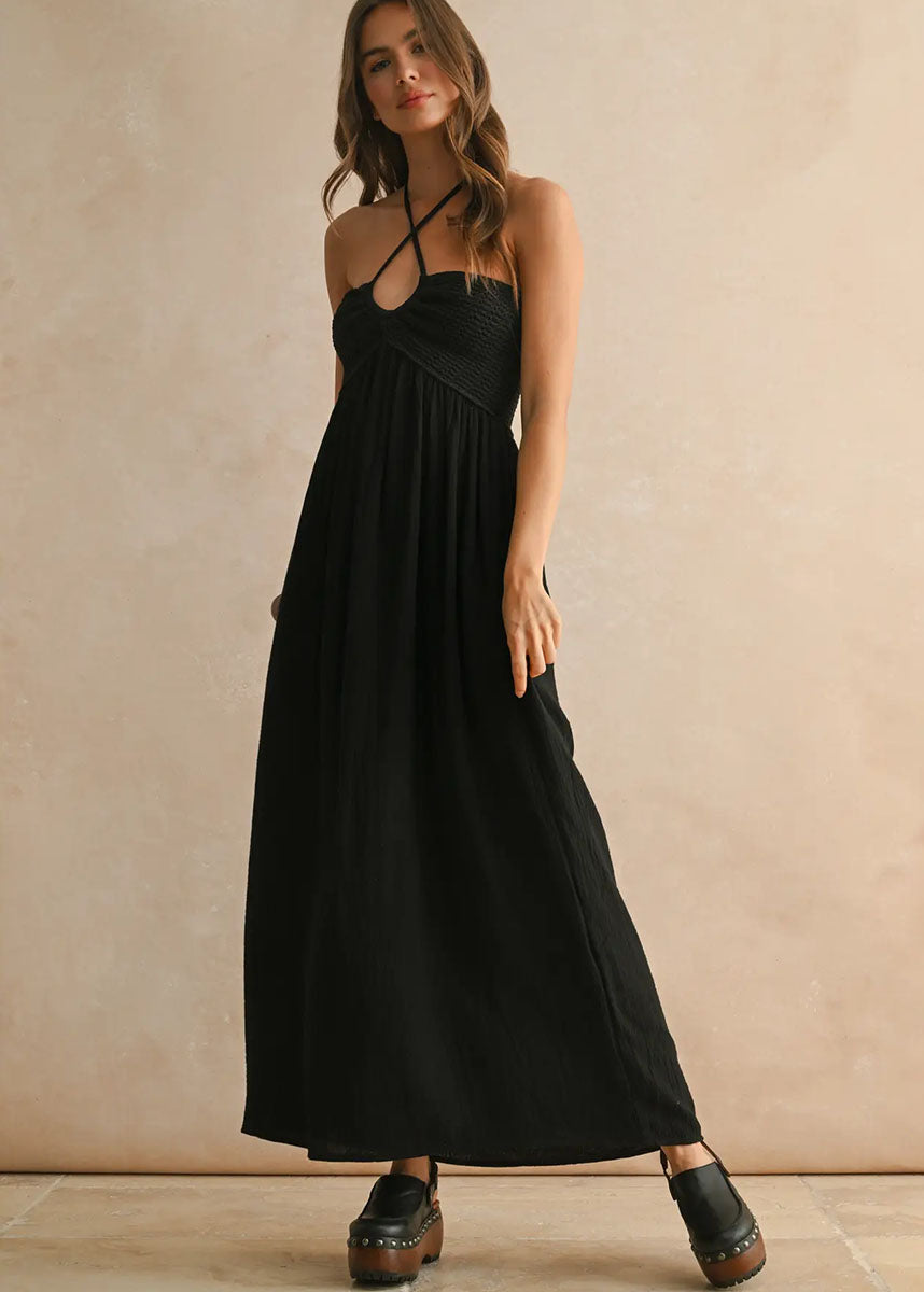 Darla Crochet Contrast Maxi Dress - Black