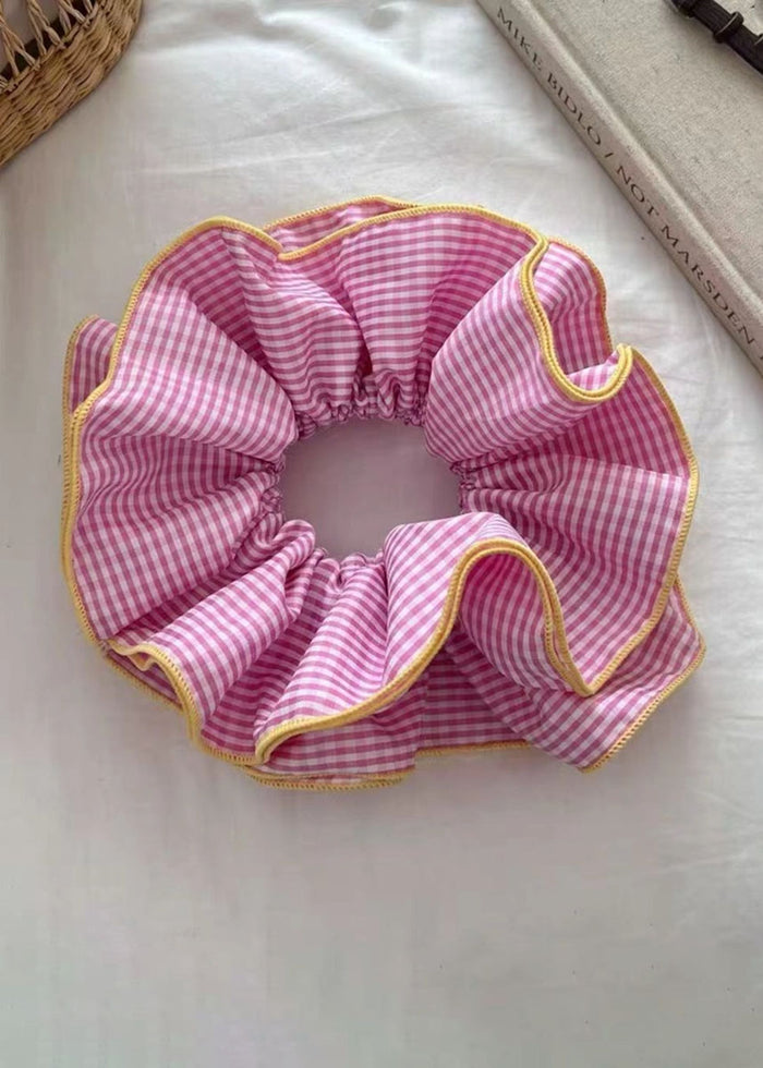 Giant Checkered Contrast Frill Scrunchie - Pink