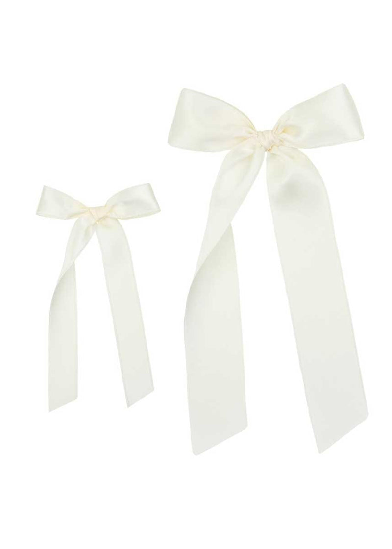 Small Satin Bow Sash Clip - Cream