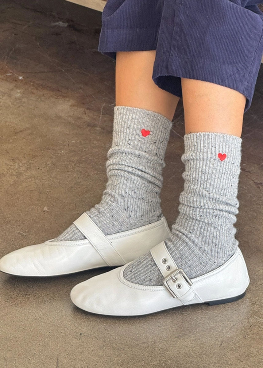 Heart Embroidered Snow Socks - Cookies & Cream