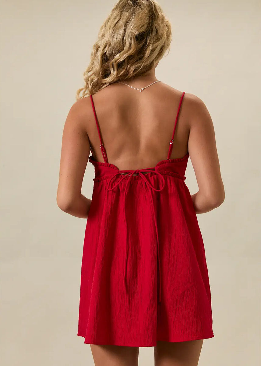 Adaline Ruffle A-Line Mini Dress - Red