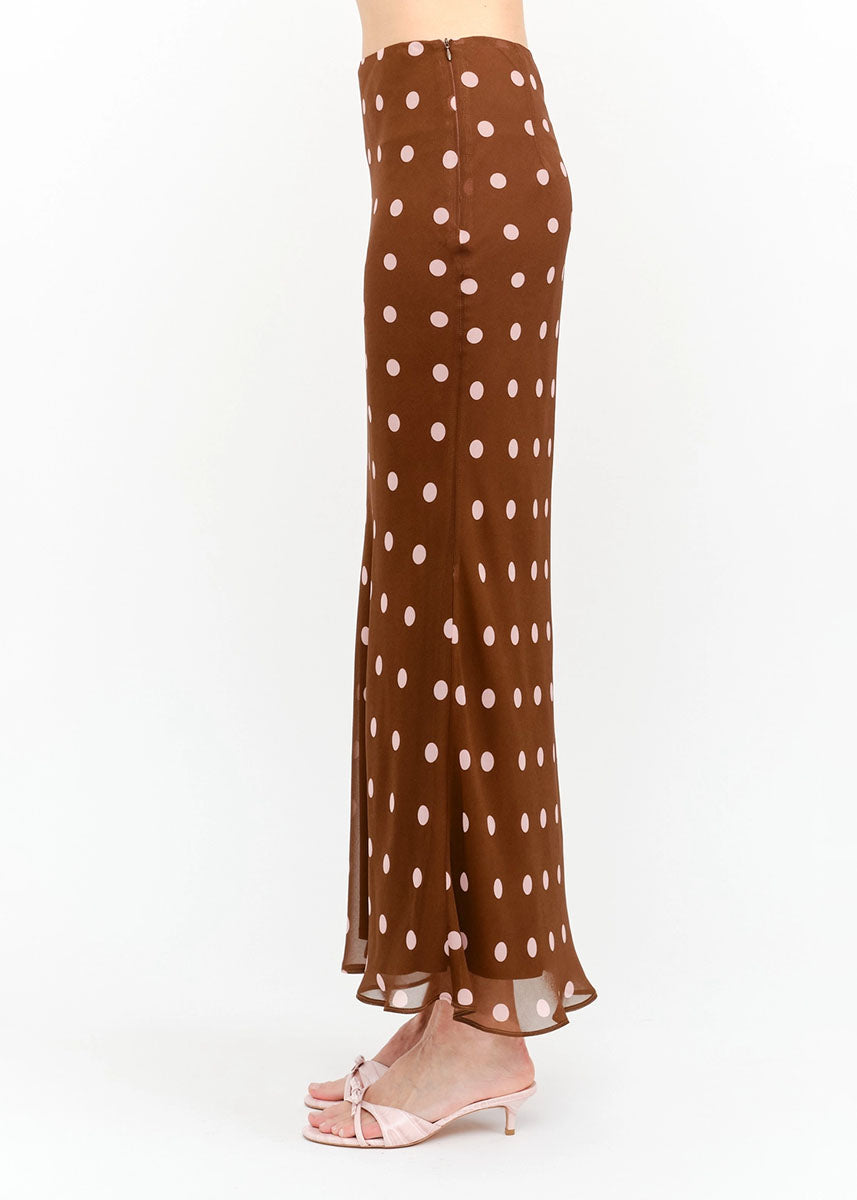 Kalila Polka Dot Maxi Skirt - Brown