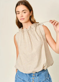 Evangeline Checkered Bubble Top - Brown