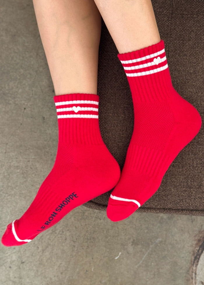 Heart Embroidered Girlfriend Socks - Scarlet