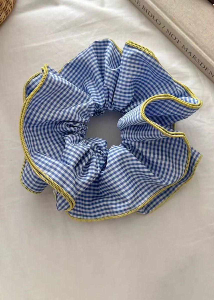 Giant Checkered Contrast Frill Scrunchie - Blue