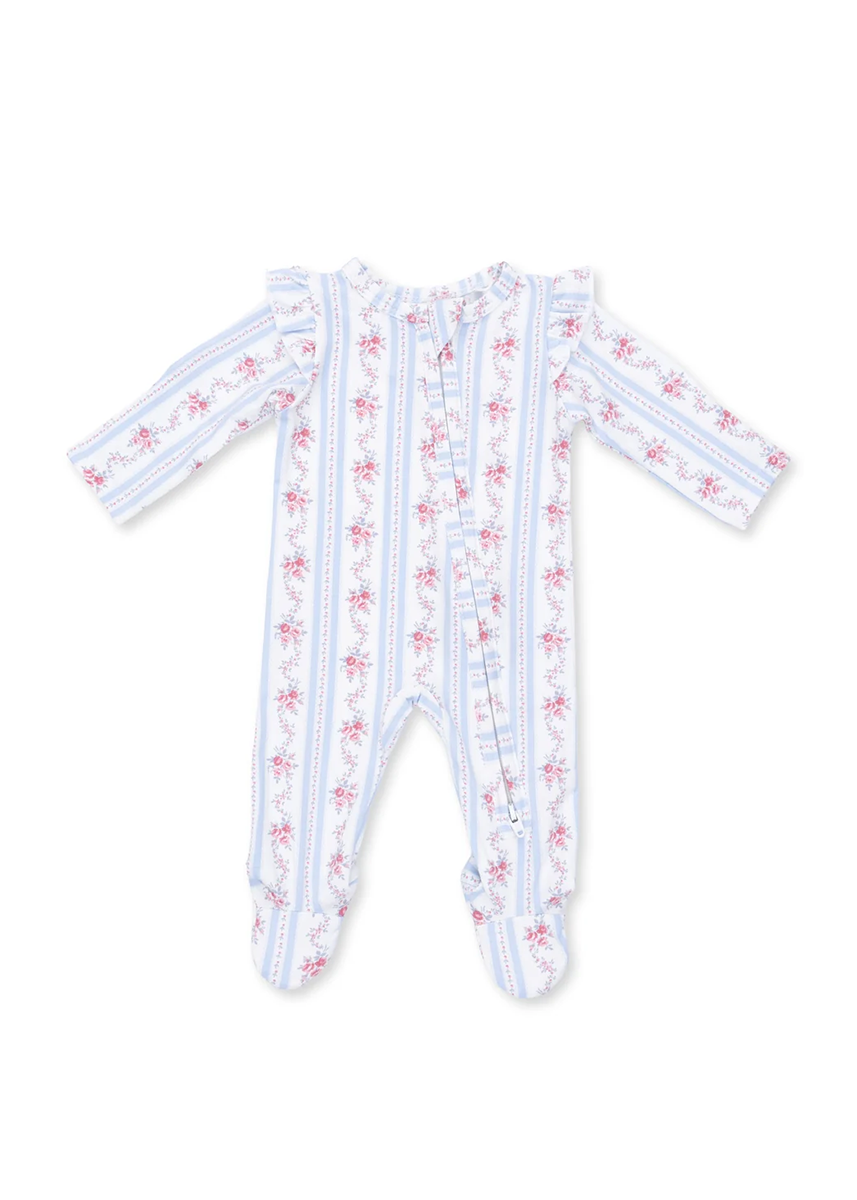2-Way Zipper Ruffle Footie - Anna Floral Stripe