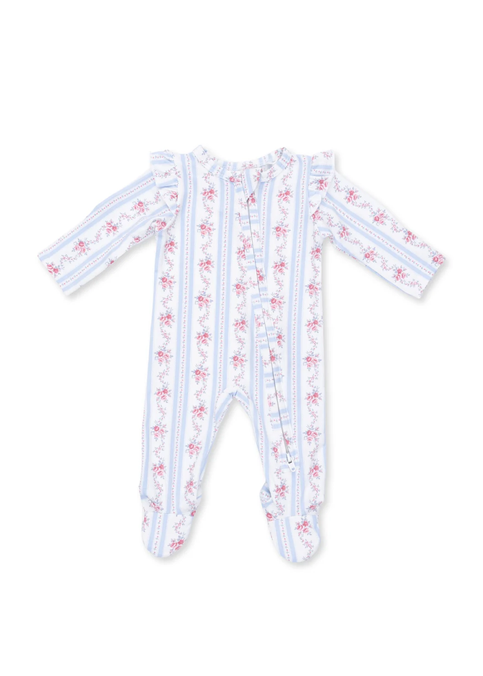 2-Way Zipper Ruffle Footie - Anna Floral Stripe