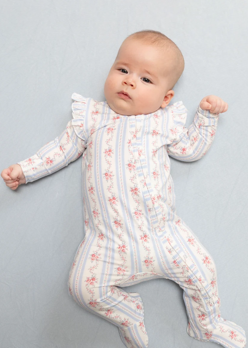 2-Way Zipper Ruffle Footie - Anna Floral Stripe