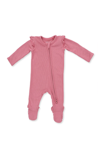 2-Way Zipper Ruffle Footie - Baroque Rose