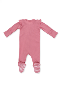 2-Way Zipper Ruffle Footie - Baroque Rose