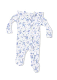 2-Way Ruffle Zipper Footie - Baby Blue Vines Floral