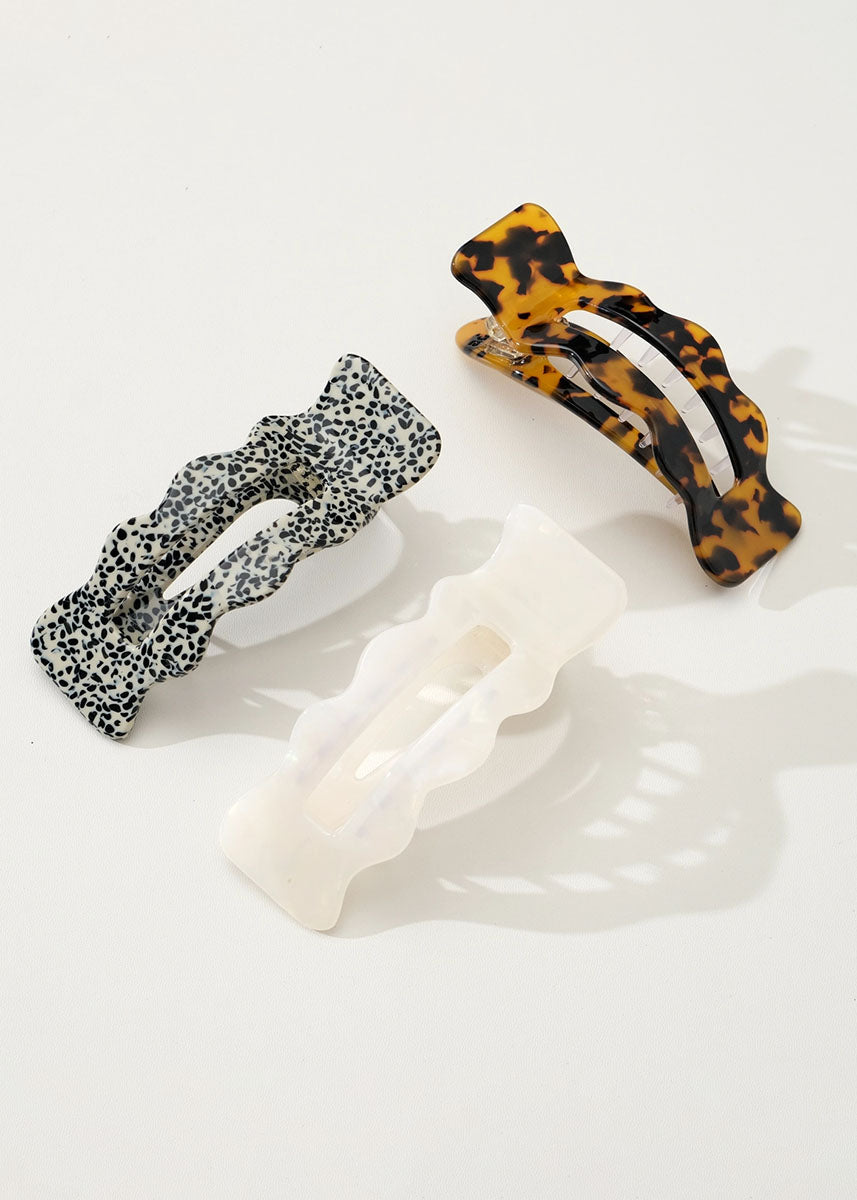 Jane Core Scalloped Flat Claw Clip - Pearl