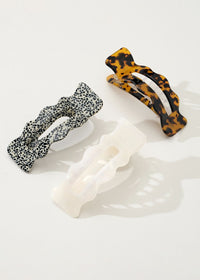 Jane Core Scalloped Flat Claw Clip - Pearl