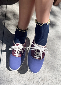 Petite Ruffled Modal Socks - Navy & Butter