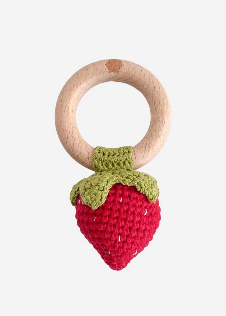 Crochet Strawberry Rattle Teether - Red