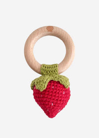 Crochet Strawberry Rattle Teether - Red