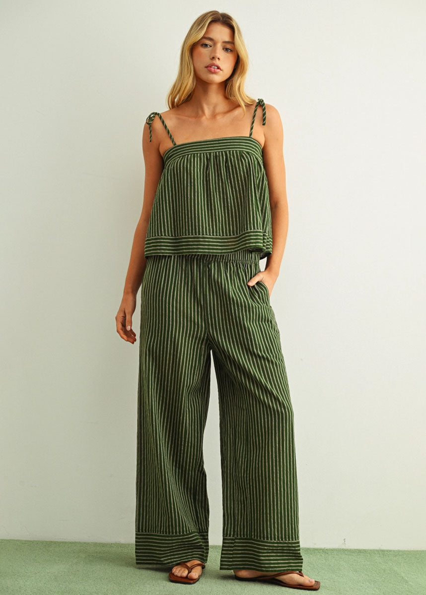 Olivette Striped Wide Leg Pants - Green