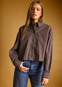 Meleca Striped Button Down Top - Brown