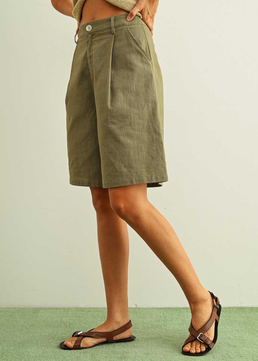 Magnolia Linen Bermuda Shorts - Olive
