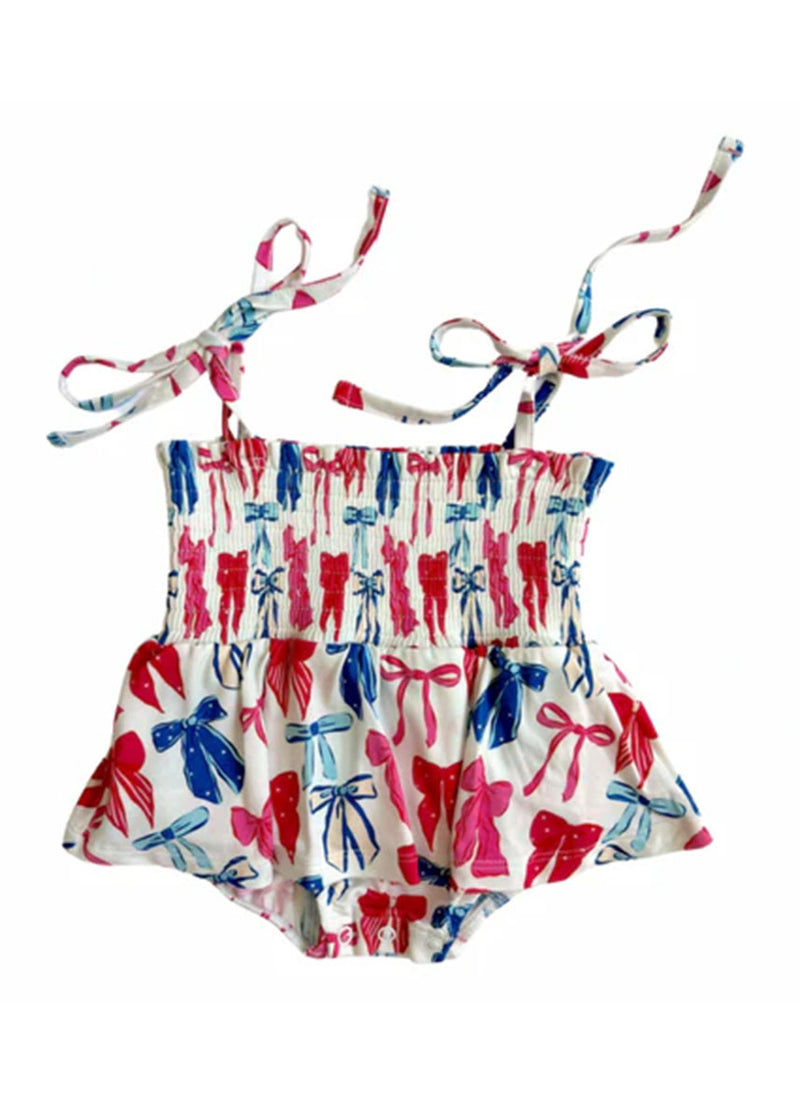 Smocked Bubble Romper - Patriotic Bows