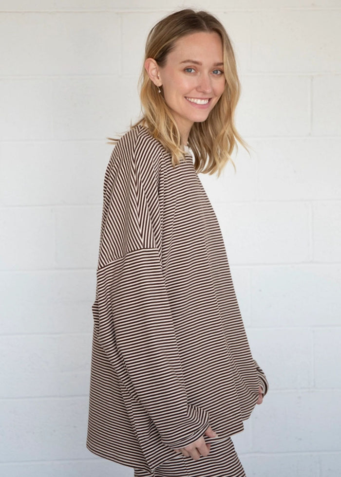 Dani Striped Fleece Oversized Top - Brown
