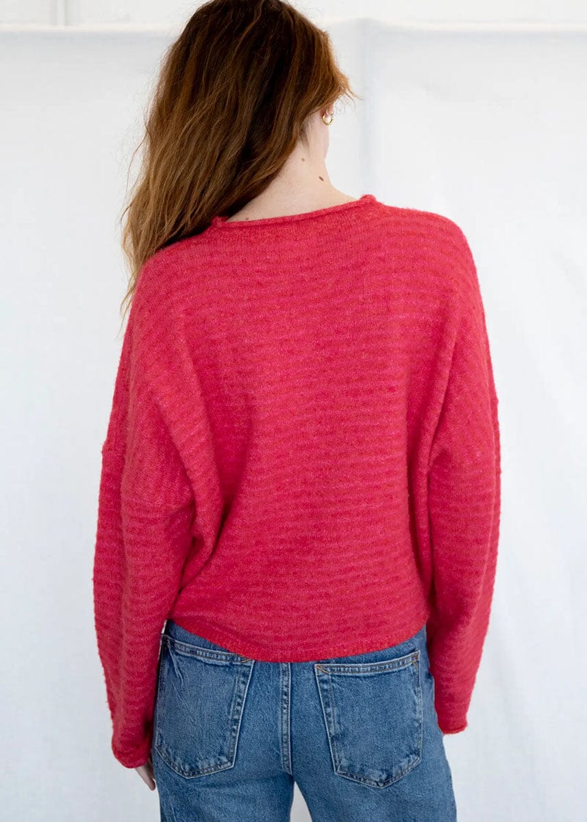 Piper Mini Striped Cardigan - Cherry Red