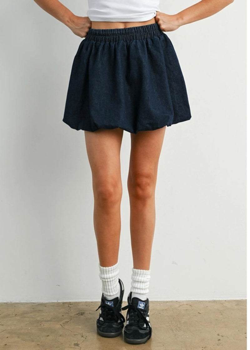 Brynne Denim Bubble Skirt - Dark Denim
