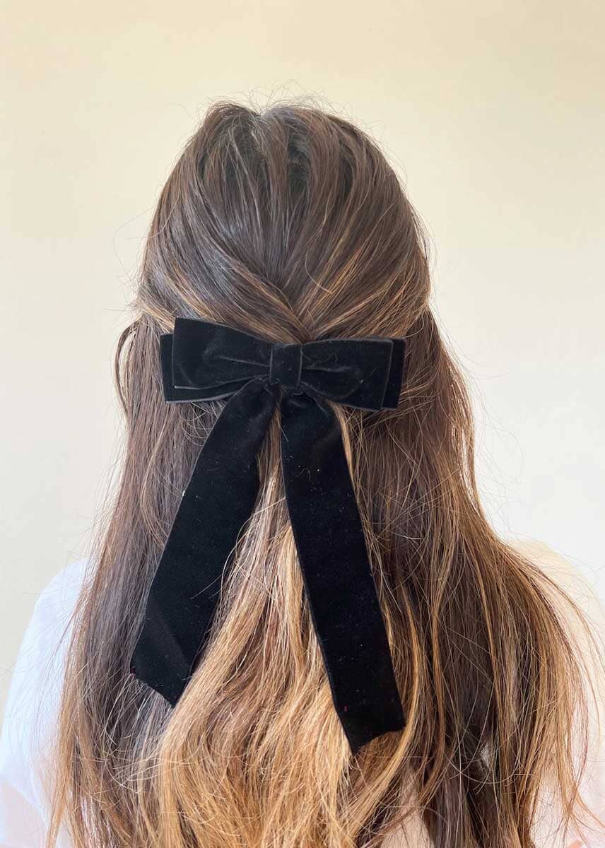 Classic Velvet Hair Bow Barrette - Black