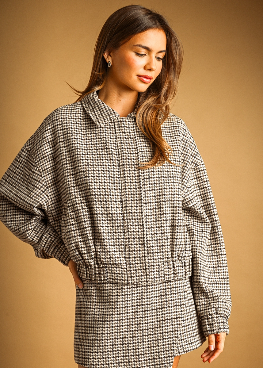 Drew Houndstooth Jacket - Brown Black