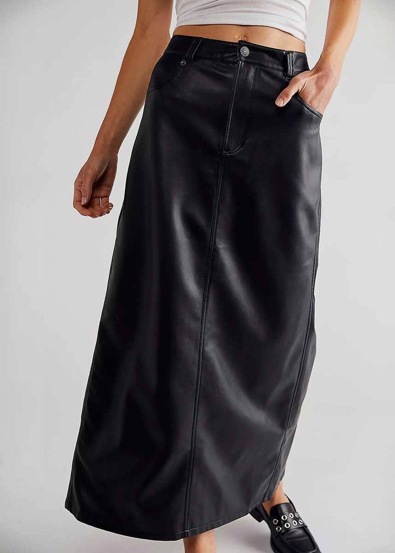 City Slicker Vegan Maxi Skirt - Black