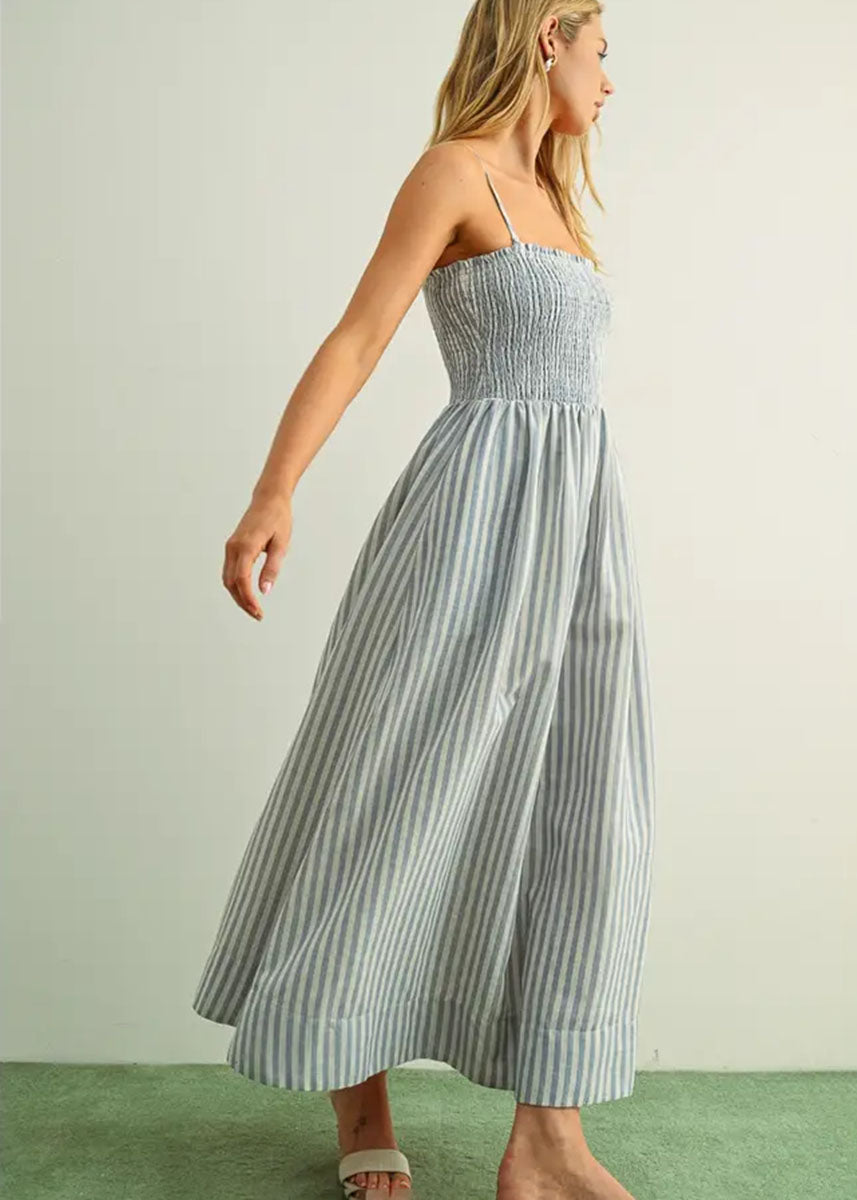 Francesca Striped Smock Maxi Dress - Blue